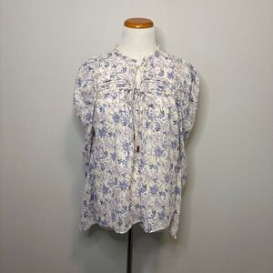 Anthropologie Bishop+Young Floral Sydney Blouse Front Ties Flowy Peasant Top XS